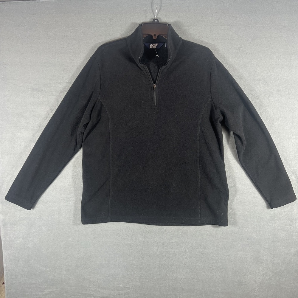 Lands' End Women's Black Fleece 1/4 Zip Pullover Activewear Top Size L 14-16